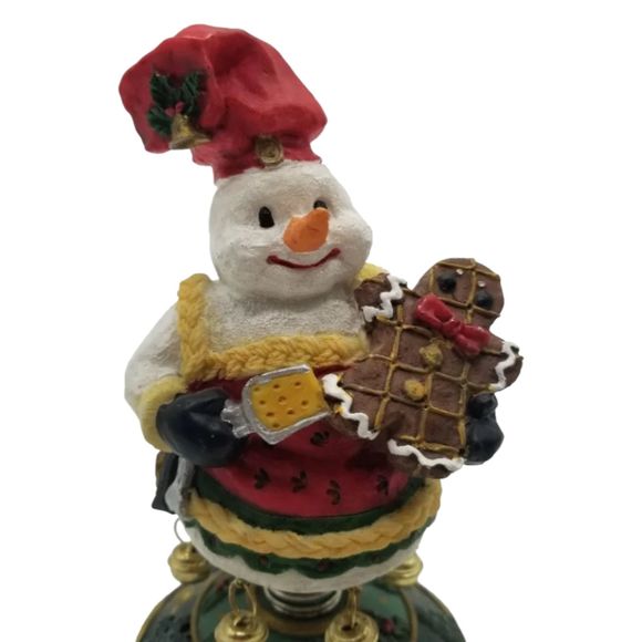 Christmas Snowman Holding Gingerbread Bells Bobble Wobble Figurine Seasonal - Picture 2 of 9